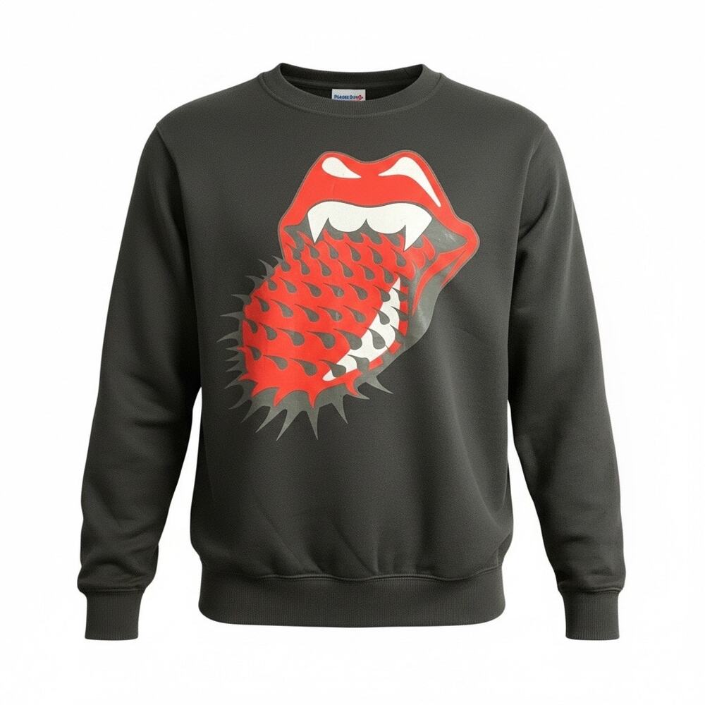 Rolling Stones Sweatshirt Mens Small Black Tongue Graphic Crewneck Rock Band